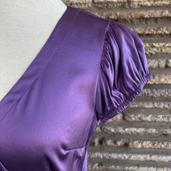 INC International Concepts Purple Stretch Silk Puffy Sleeve Faux Wrap Blouse - Picture 8 of 11